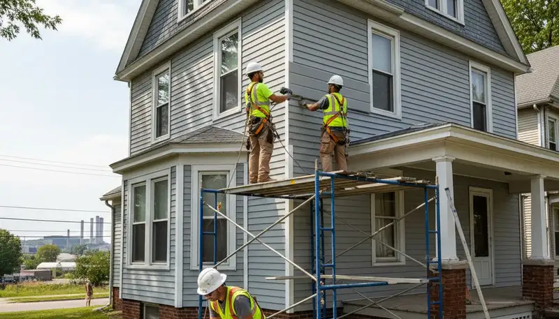 Pittsburgh, PA siding contractor installing durable vinyl siding for a home exterior